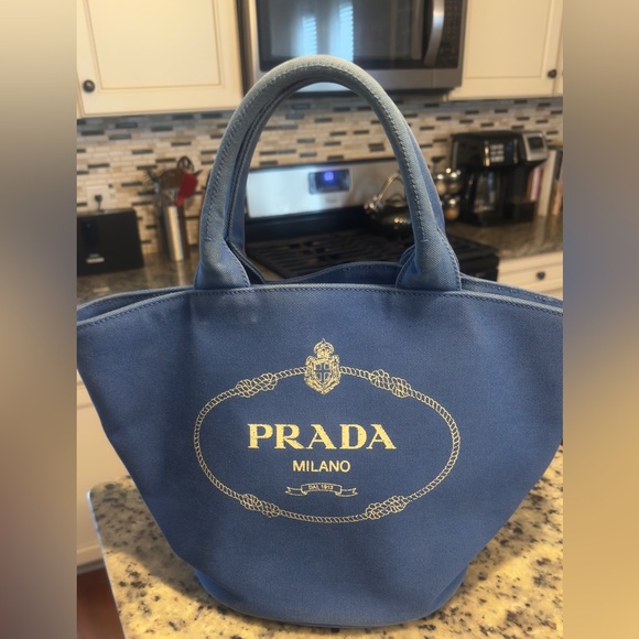 Prada Canapa Convertible Shopping Tote in Blue. - Picture 1 of 7